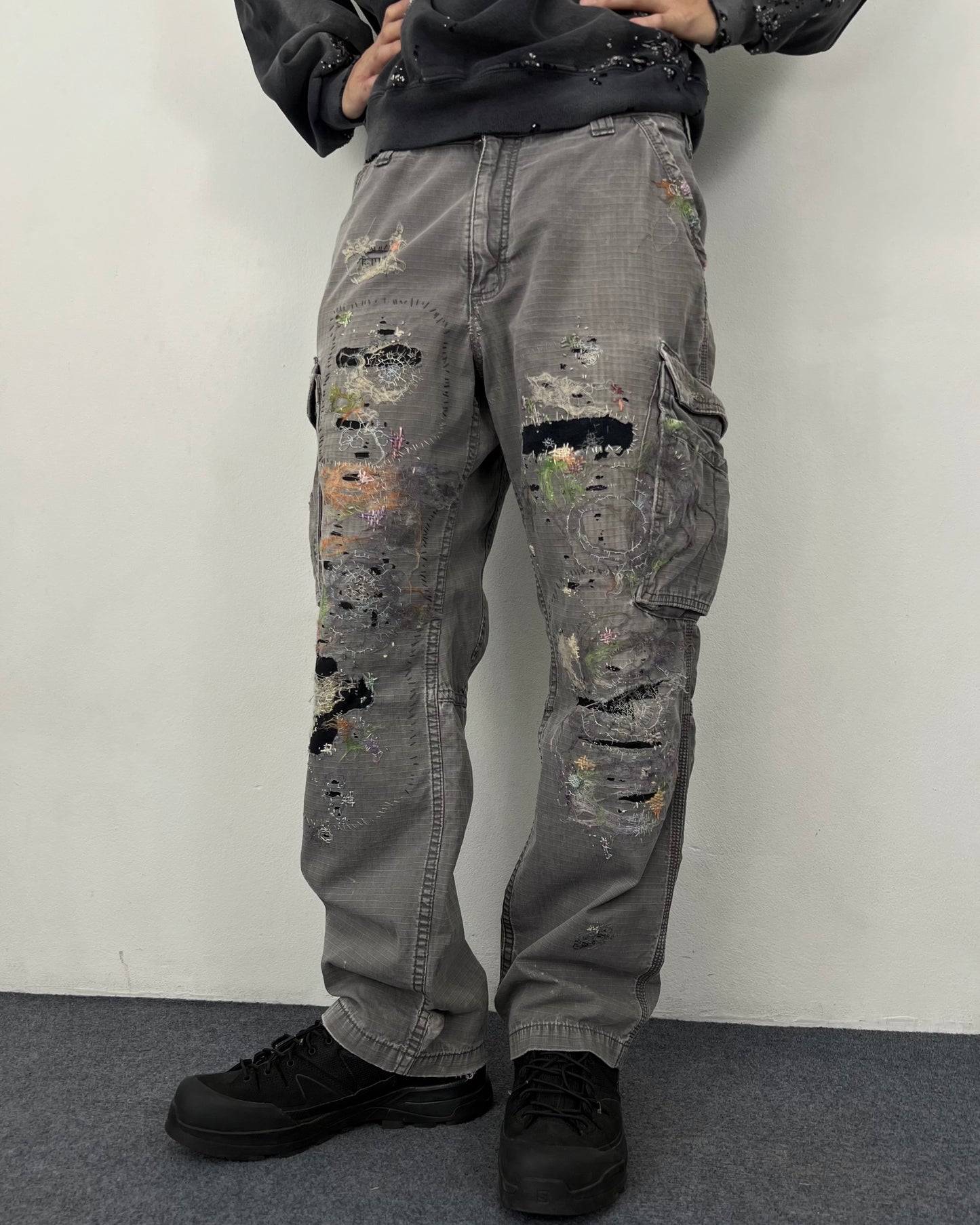 """Embroidered Grey Work Pants