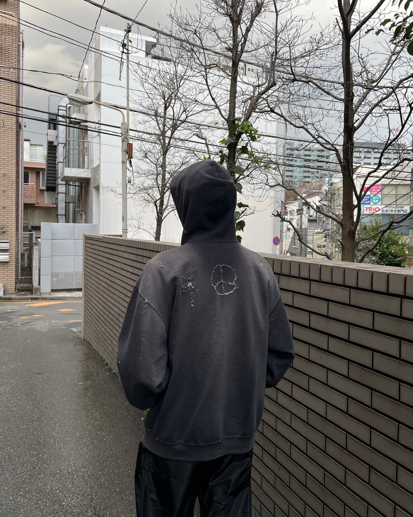 "Embroidered Dot Black Sunfaded