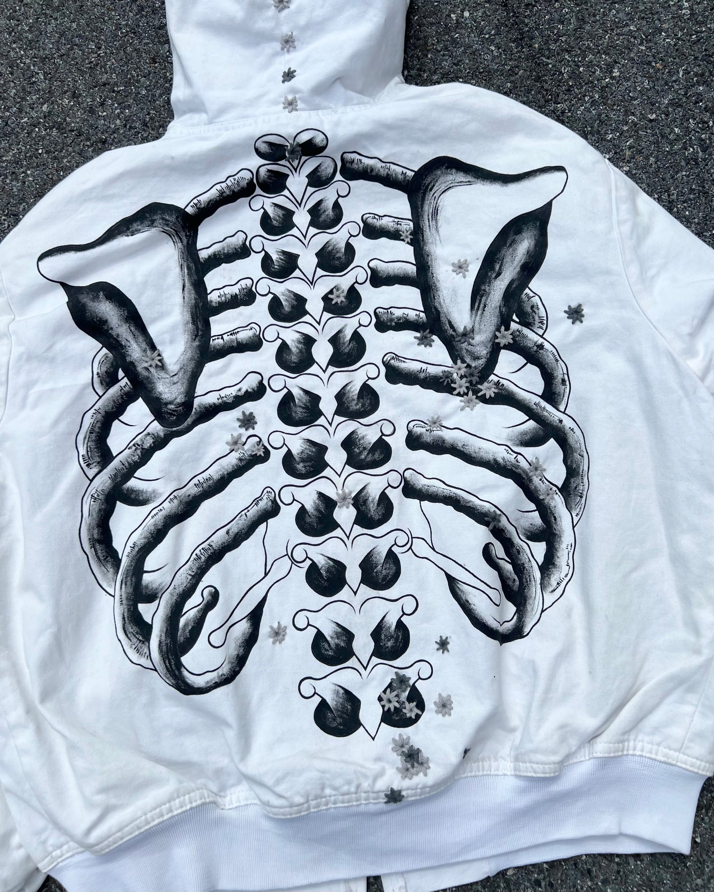 " SKELETON 100 HOLE Embroidered White Jacket ☠️☠️