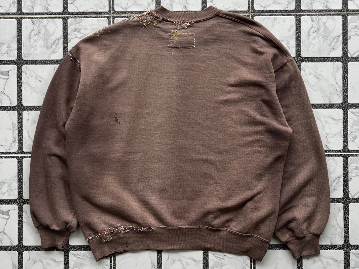 " Embroidered Brown Faded Sweater