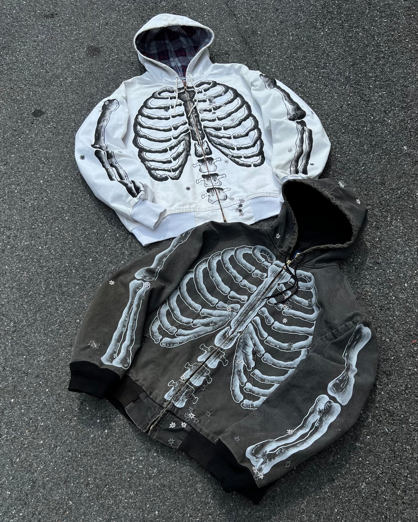 " SKELETON 100 HOLE Embroidered White Jacket ☠️☠️