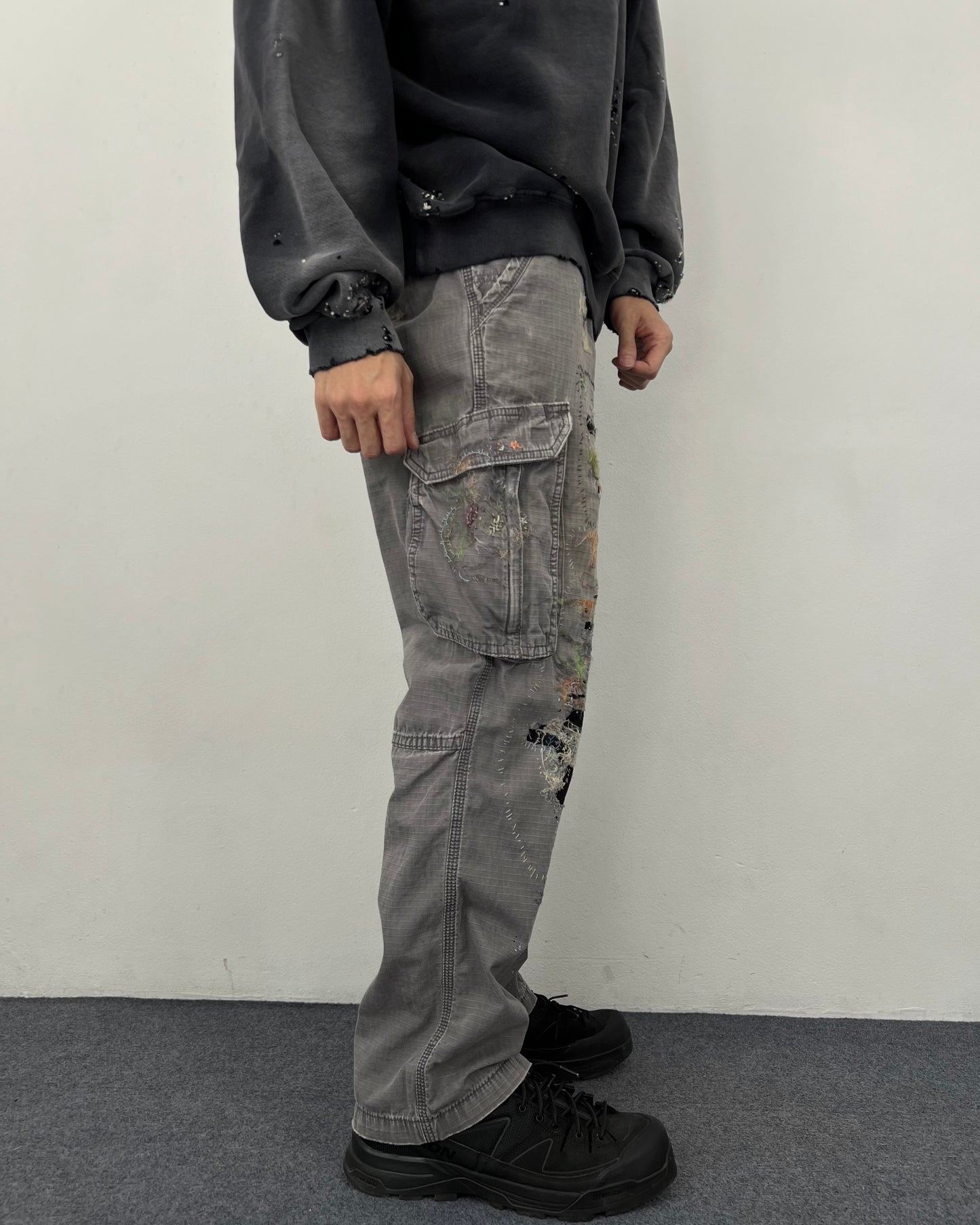 """Embroidered Grey Work Pants