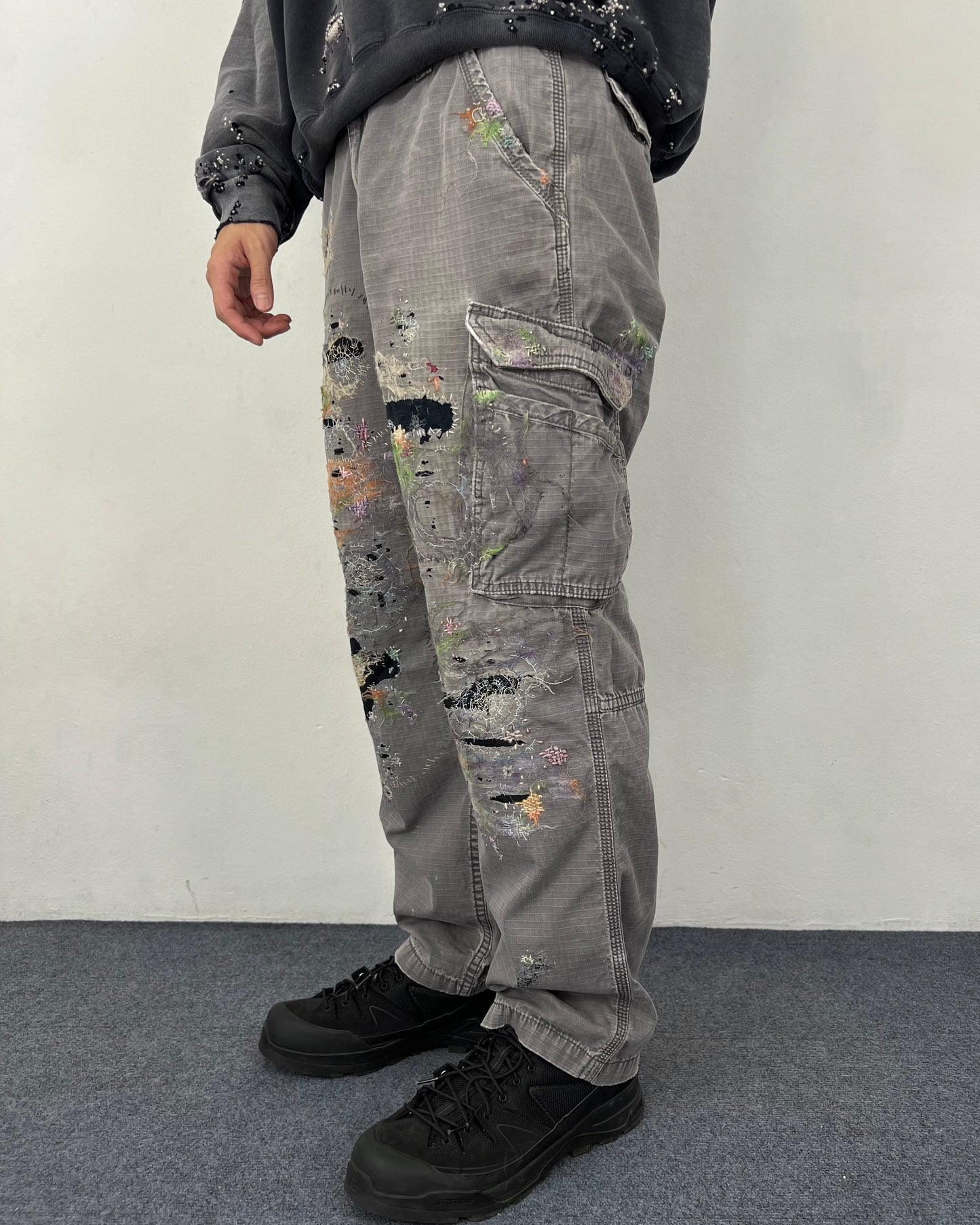 """Embroidered Grey Work Pants