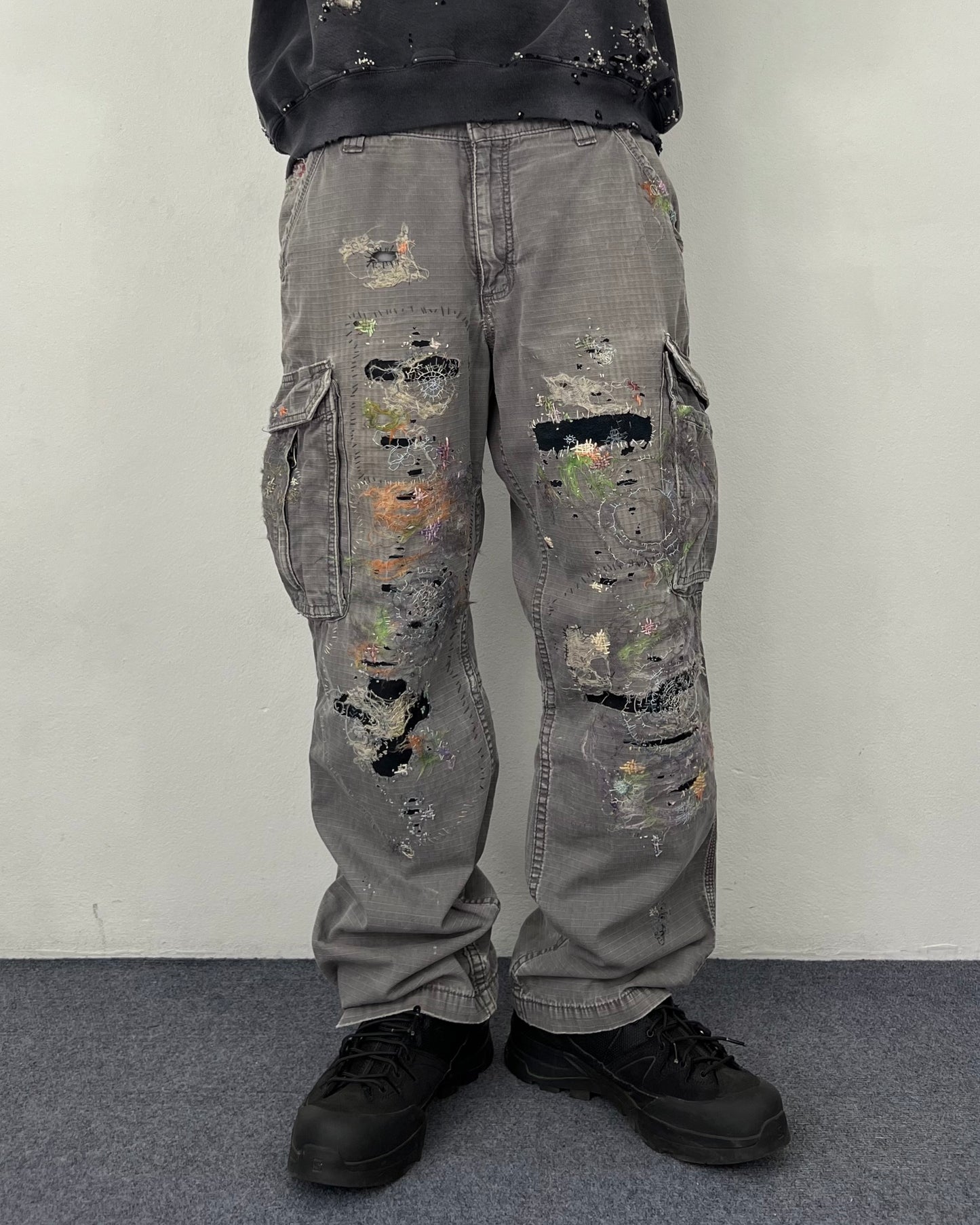 """Embroidered Grey Work Pants
