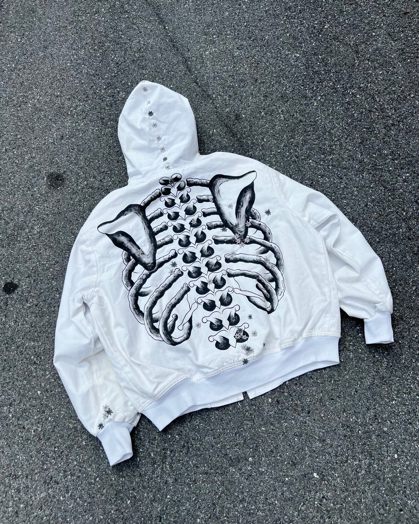 " SKELETON 100 HOLE Embroidered White Jacket ☠️☠️