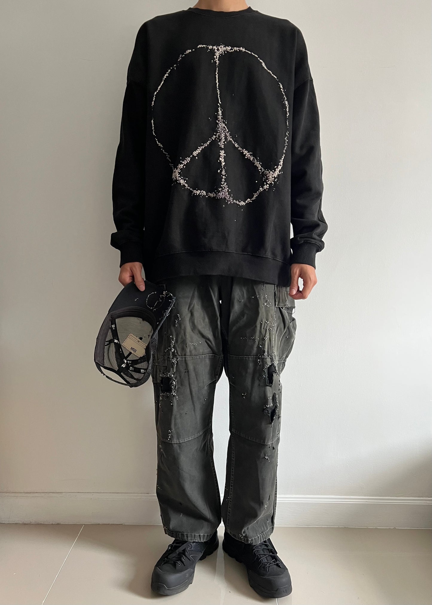 """Embroidered Dot PEACE Sweater