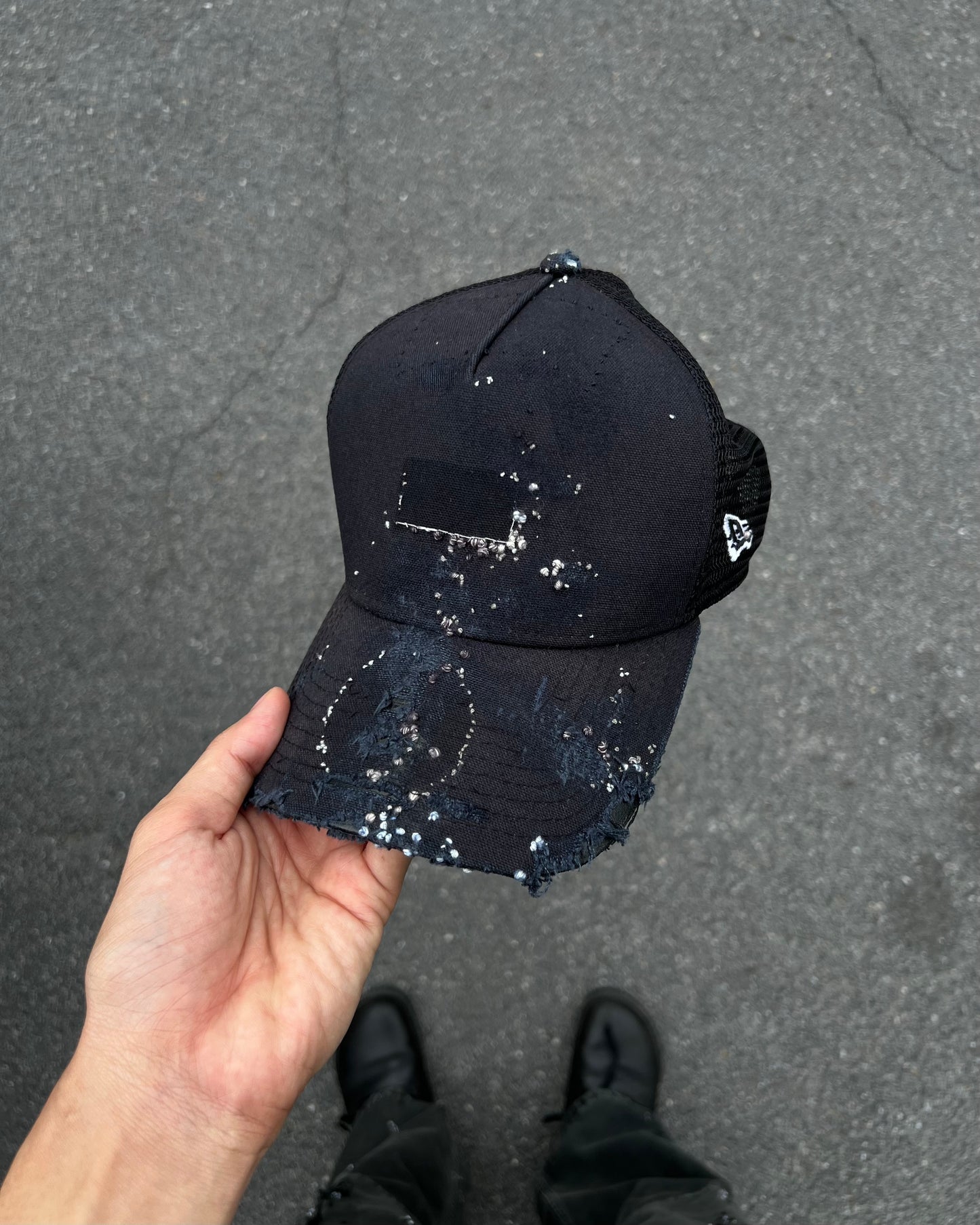 ""Embroidered "Dot" Black Trucker hat