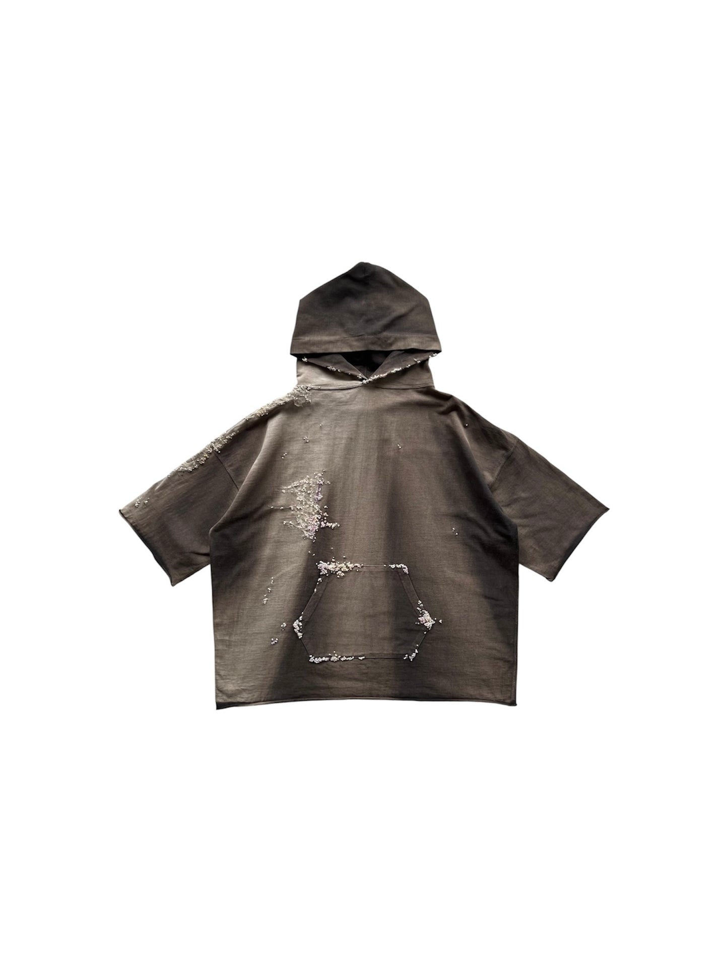 "   Embroidered Black Faded Short Hoodie