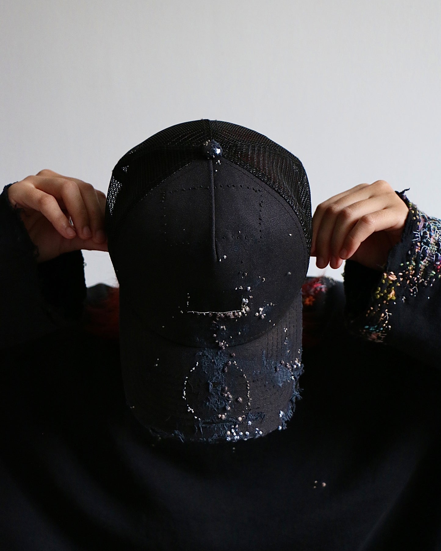 ""Embroidered "Dot" Black Trucker hat