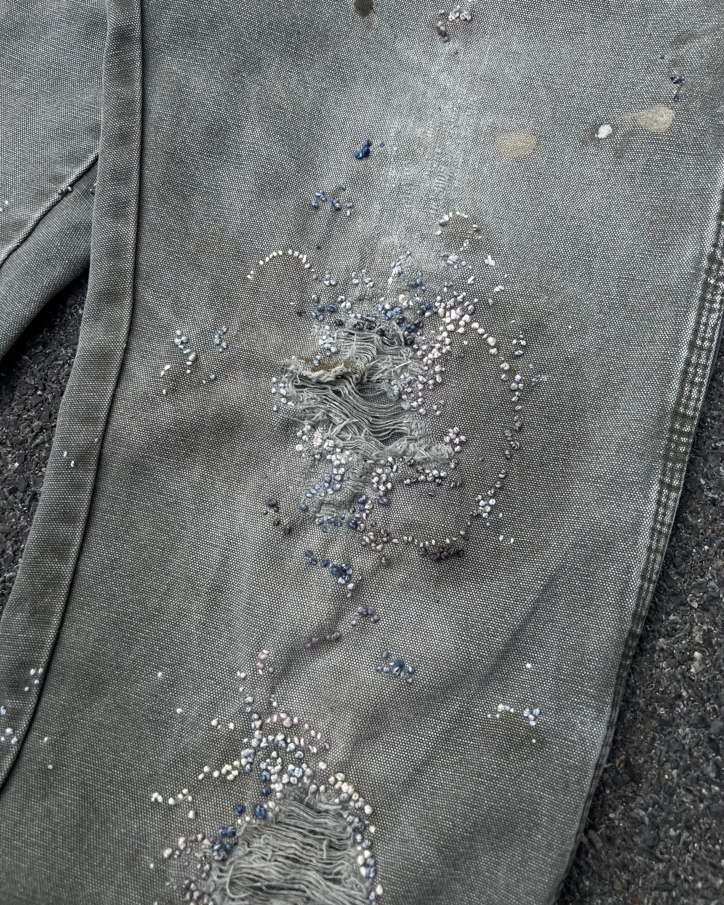 "Embroidered Dot Grey Pants