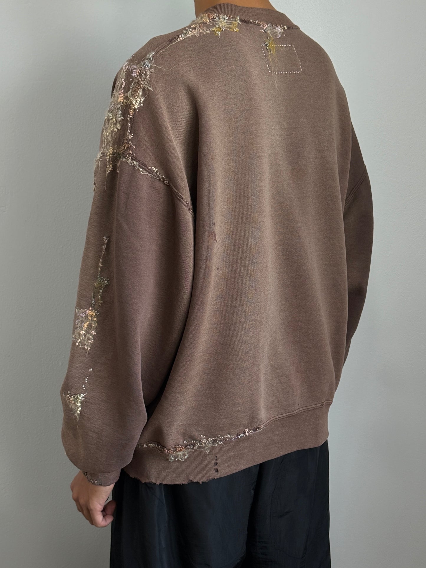 "   Embroidered Brown Faded Sweater