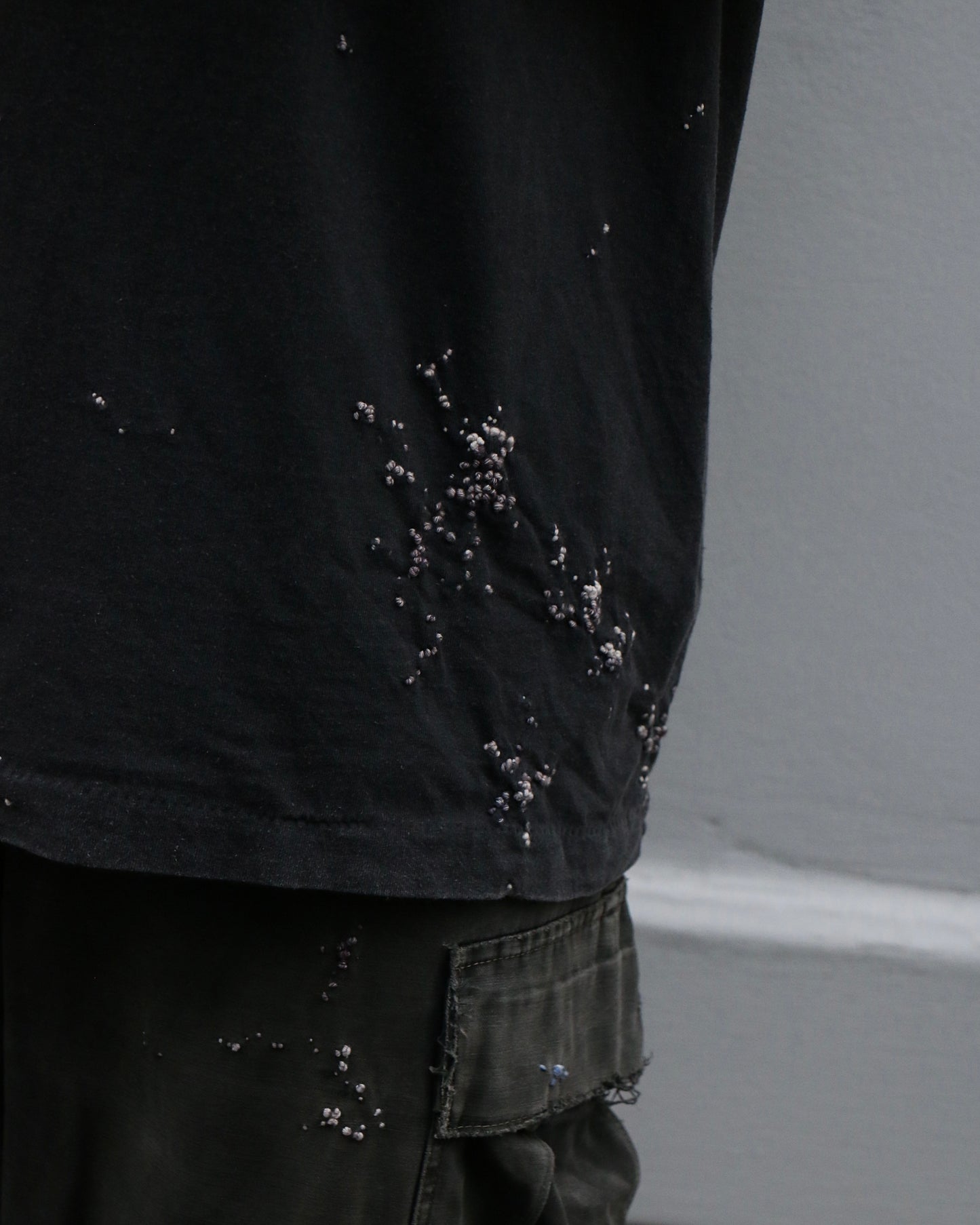 ""Embroidered "Dot" Black Faded tshirt