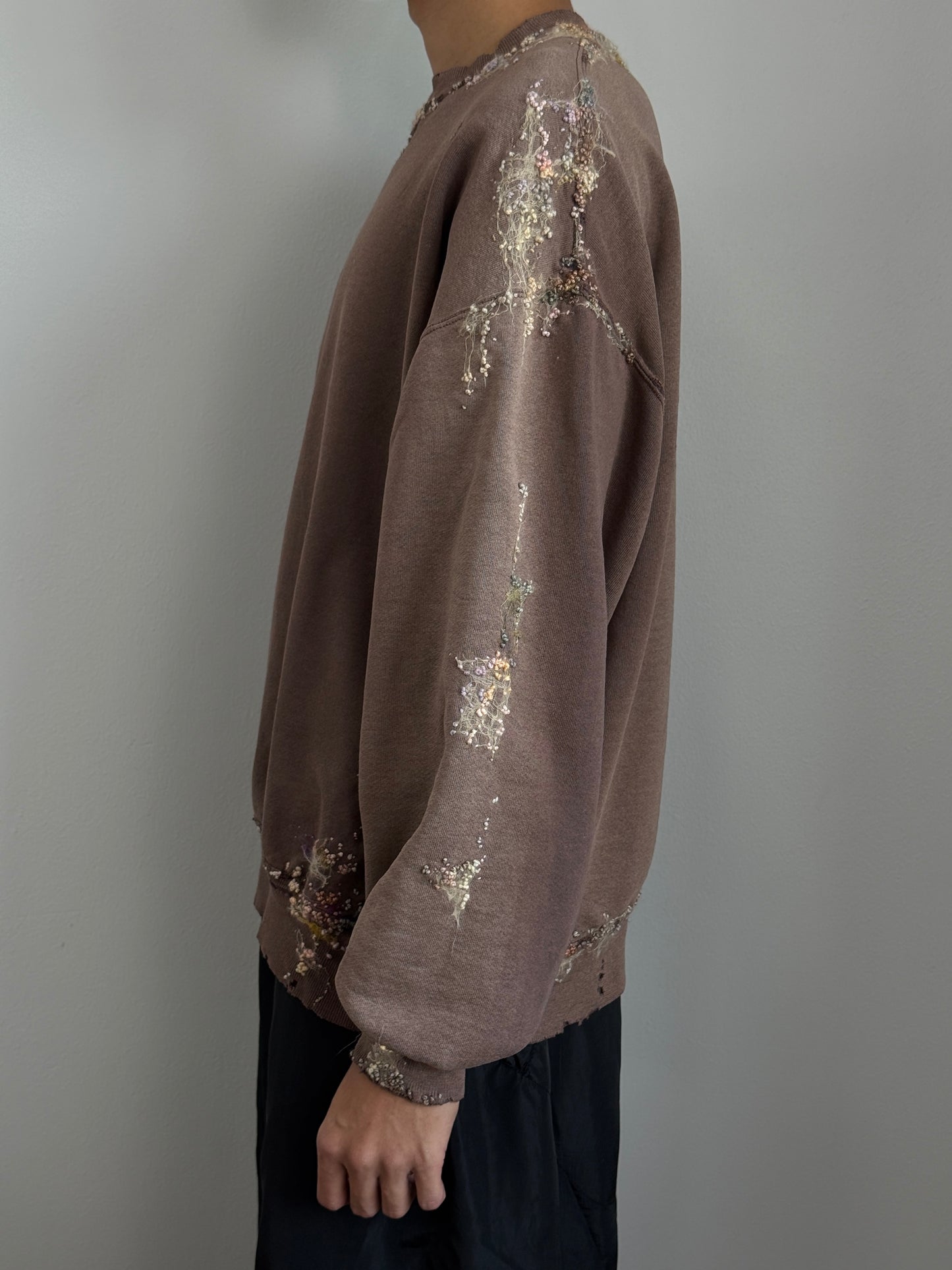 "   Embroidered Brown Faded Sweater