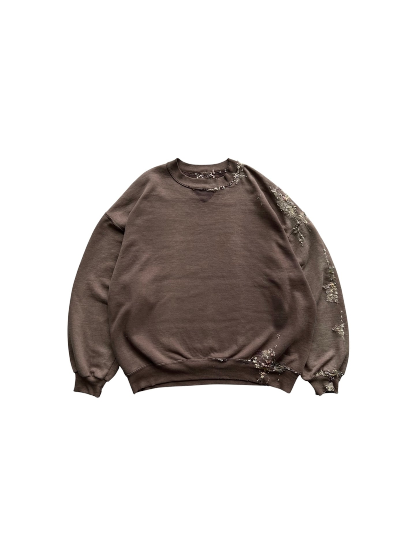 "   Embroidered Brown Faded Sweater