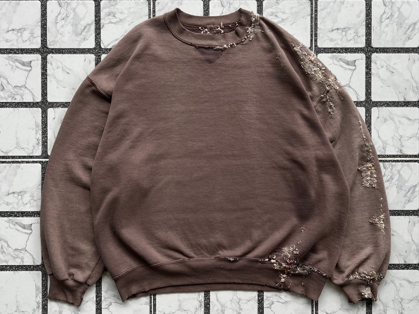 "   Embroidered Brown Faded Sweater