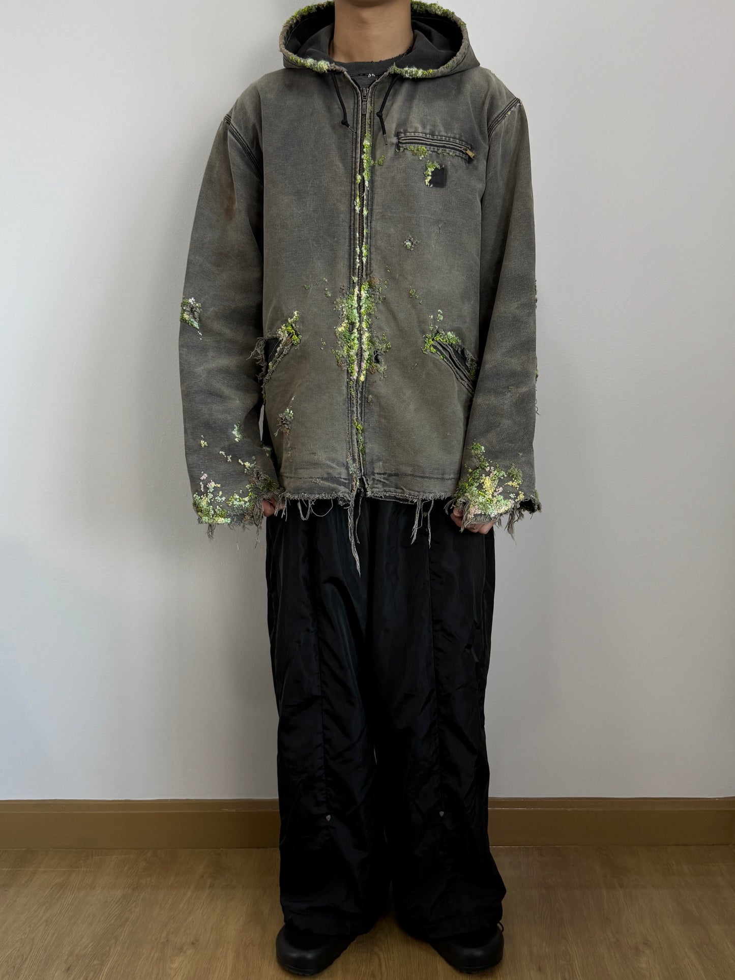 "    Embroidered Distressed Hoodie