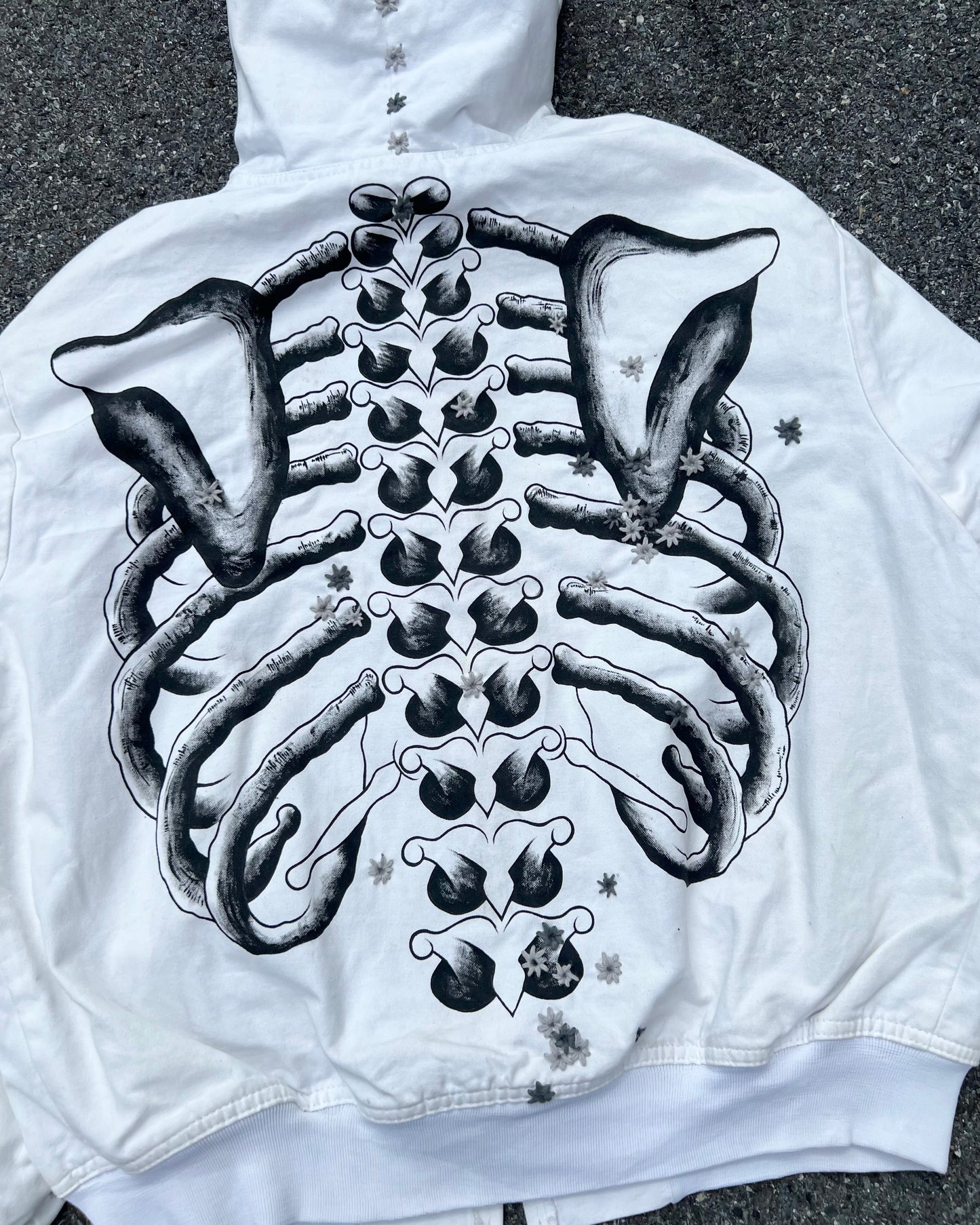 ""'SKELETON 100 HOLE Embroidered White Jacket ☠️☠️