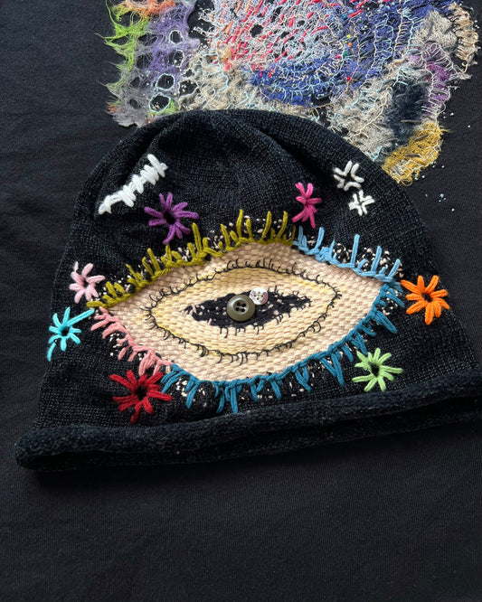 ""Embroidered EYE Black Beanie