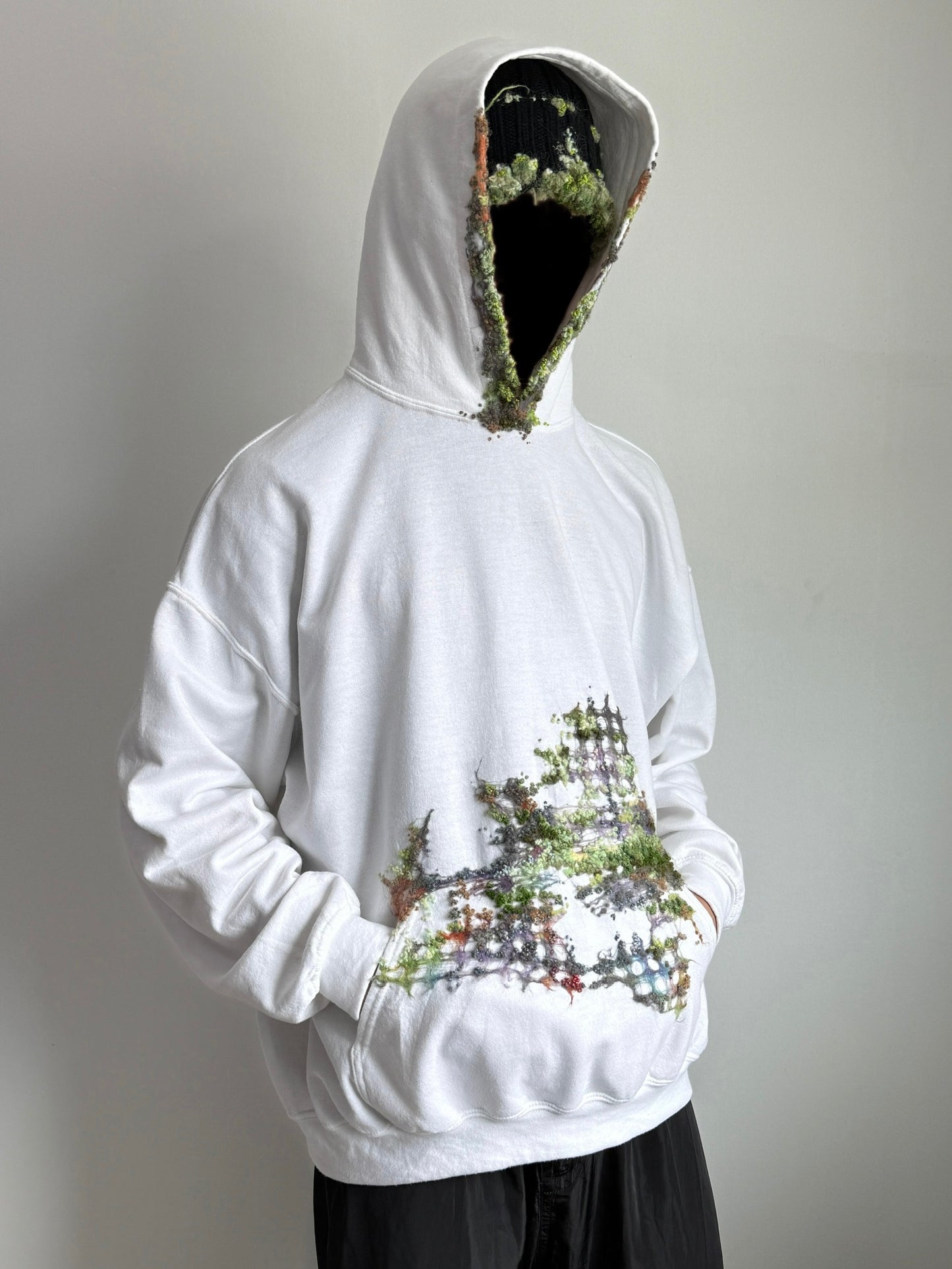 "    Embroidered White Hoodie
