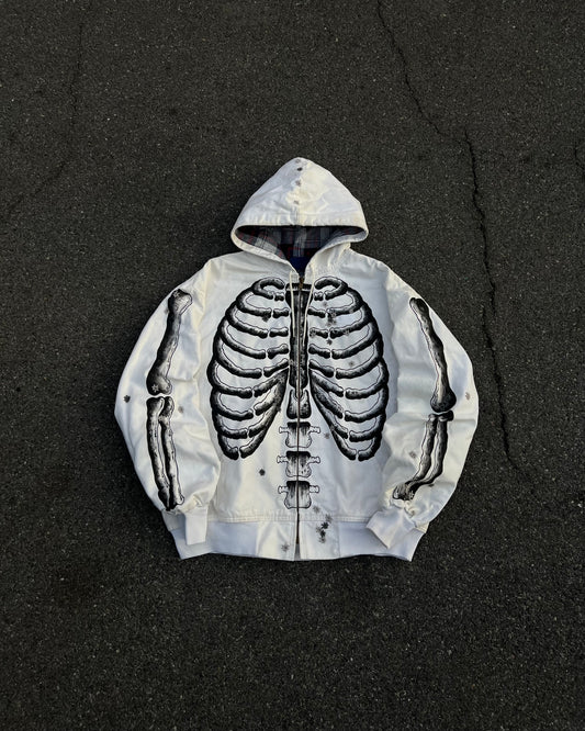 ""'SKELETON 100 HOLE Embroidered White Jacket ☠️☠️