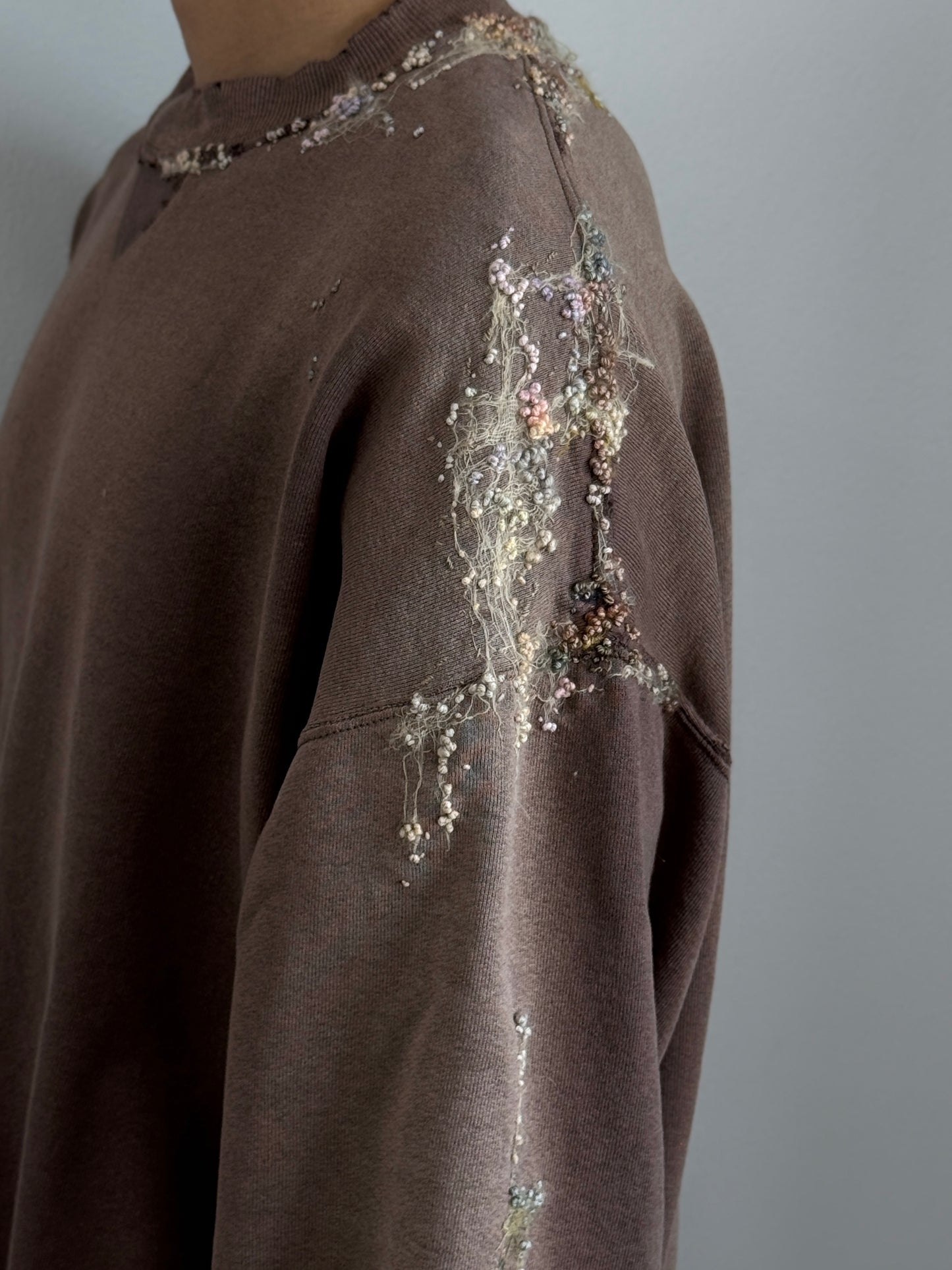"   Embroidered Brown Faded Sweater
