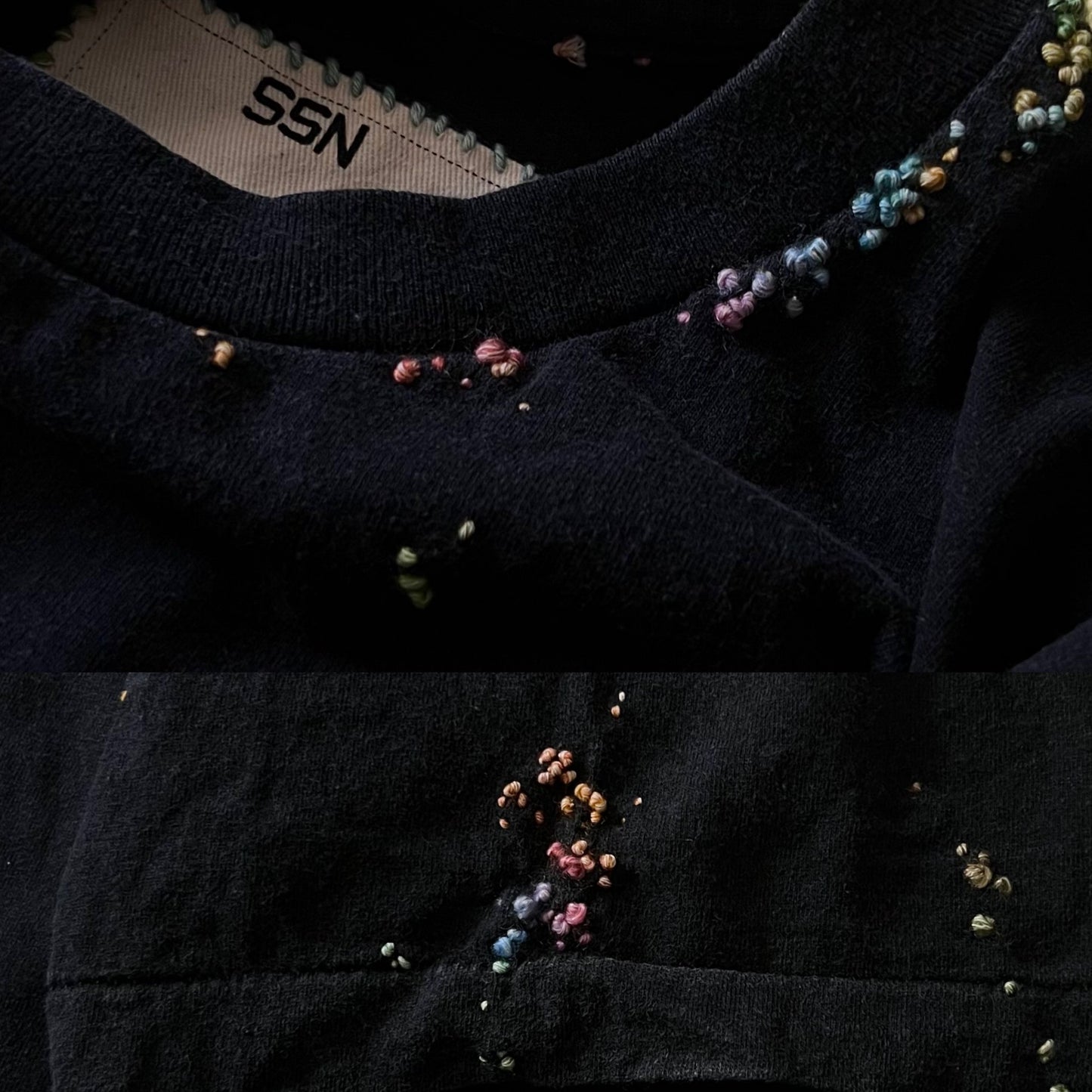 ""Embroidered "Dot" Black Faded tshirt