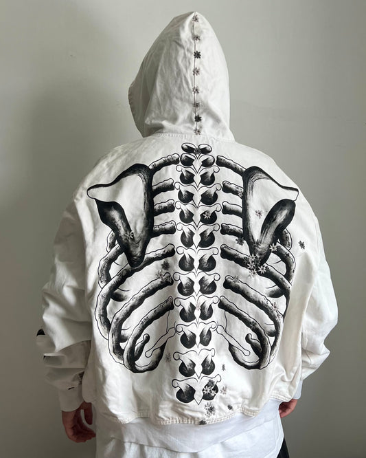 ""'SKELETON 100 HOLE Embroidered White Jacket ☠️☠️