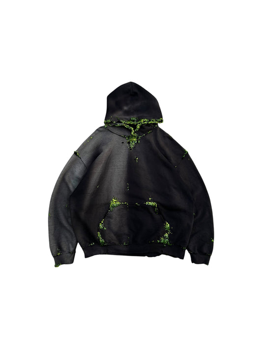 "   Embroidered Dot Black Faded Hoodie