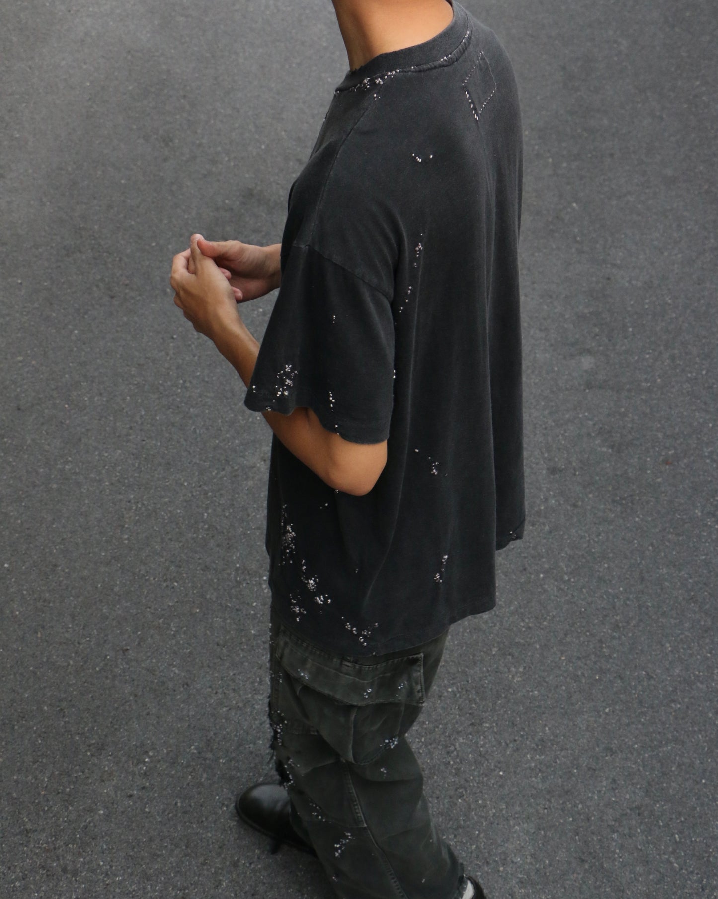 ""Embroidered "Dot" Black Faded tshirt