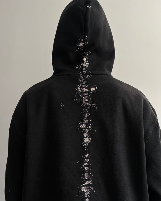 """Embroidered BORO Black Hoodie