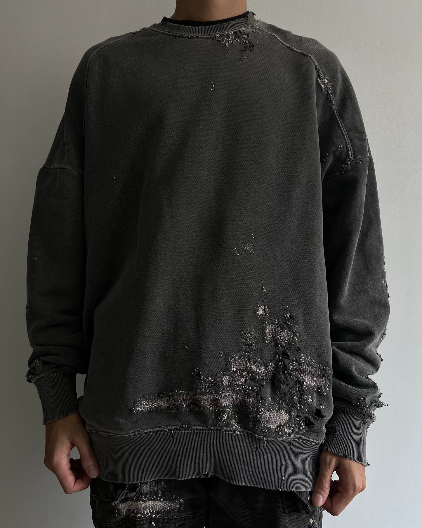 ""'Embroidered BORO Grey Sweater