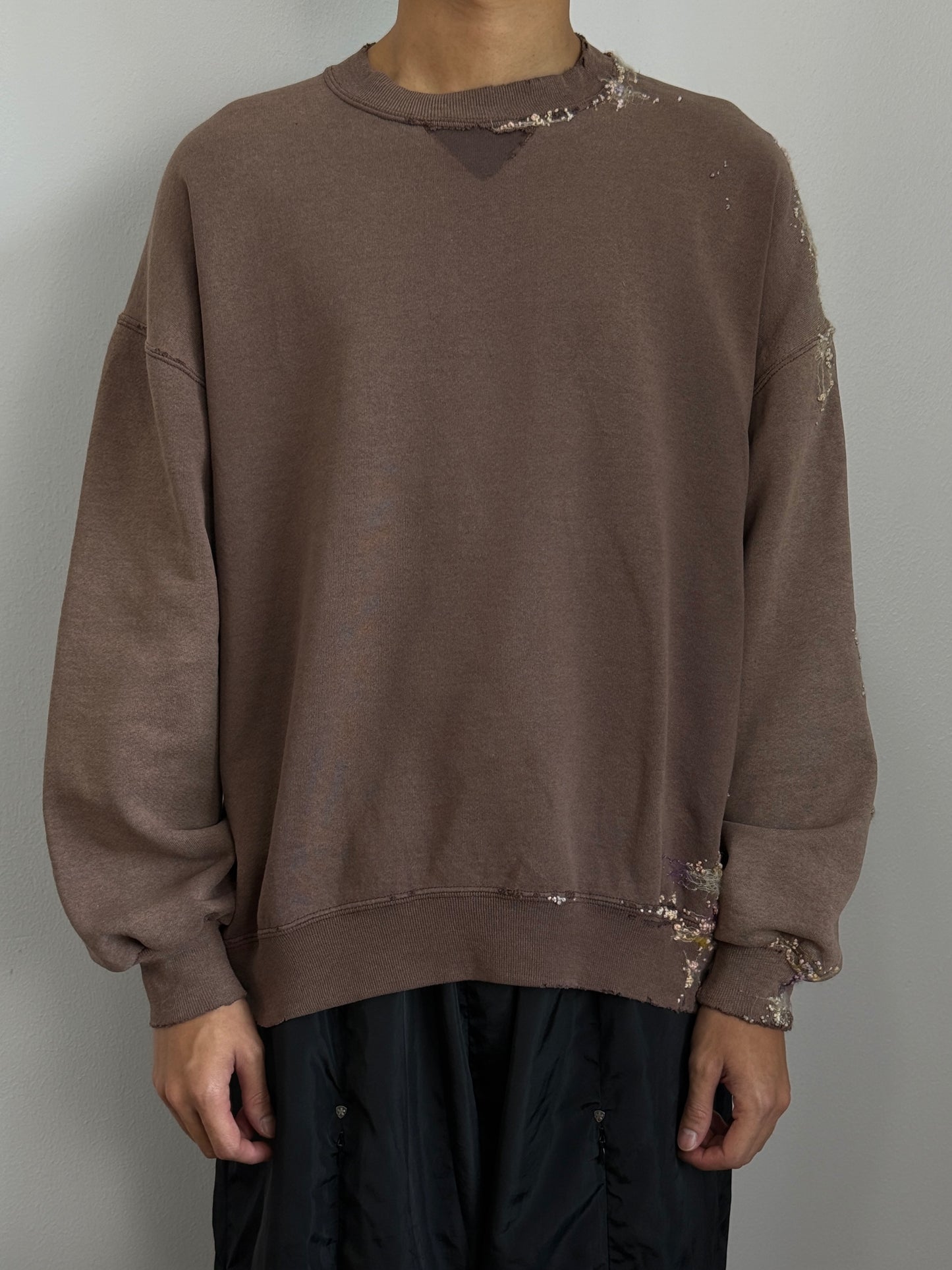 "   Embroidered Brown Faded Sweater