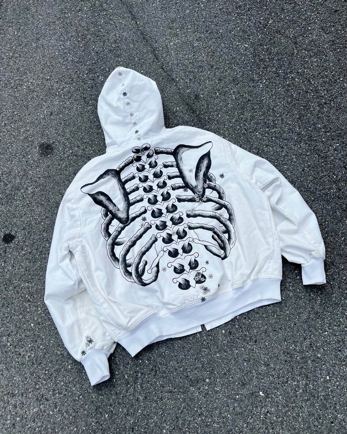 ""'SKELETON 100 HOLE Embroidered White Jacket ☠️☠️