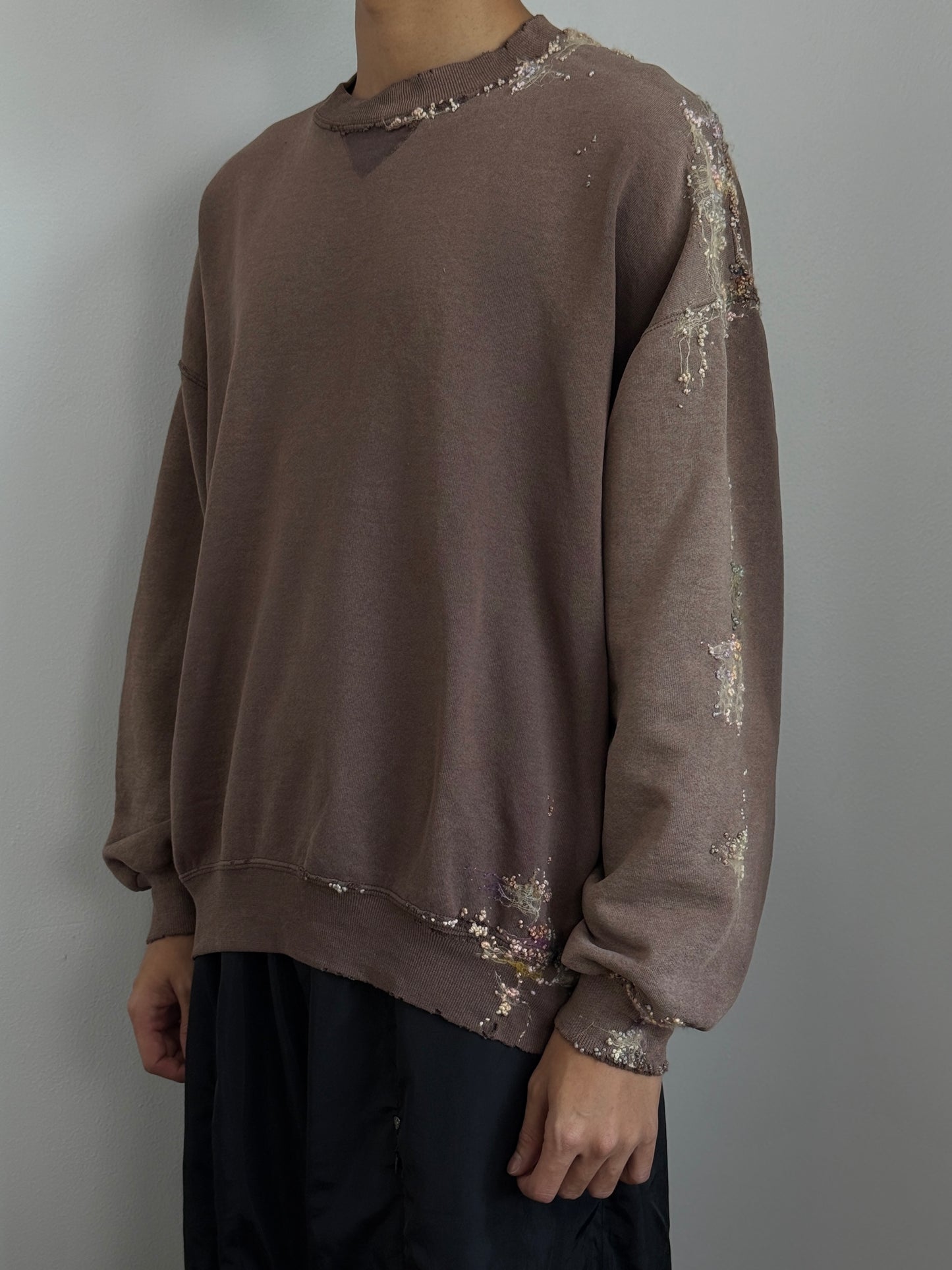 "   Embroidered Brown Faded Sweater