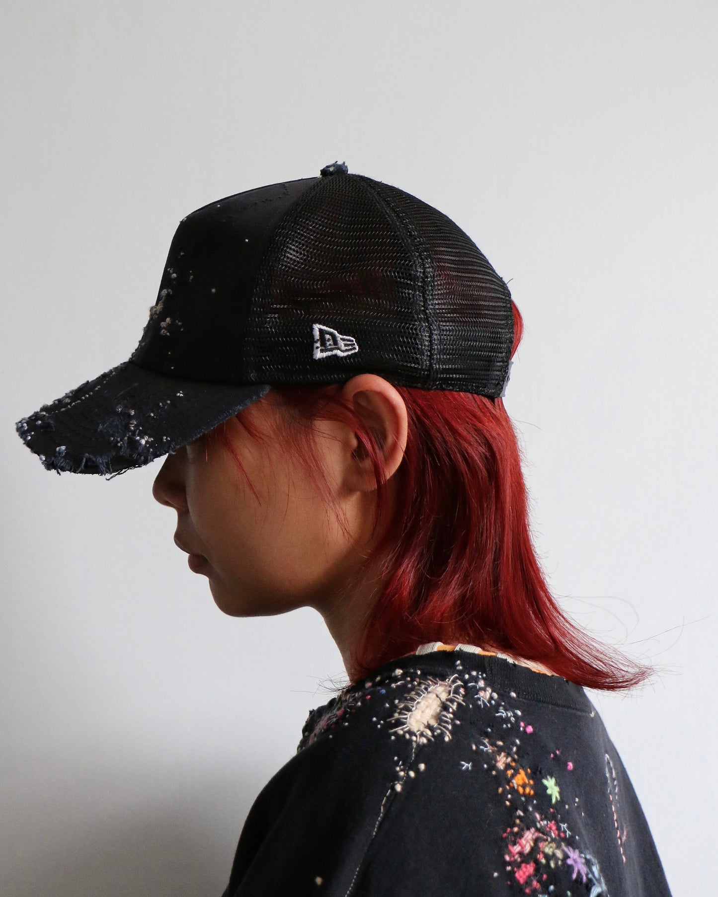 ""Embroidered "Dot" Black Trucker hat