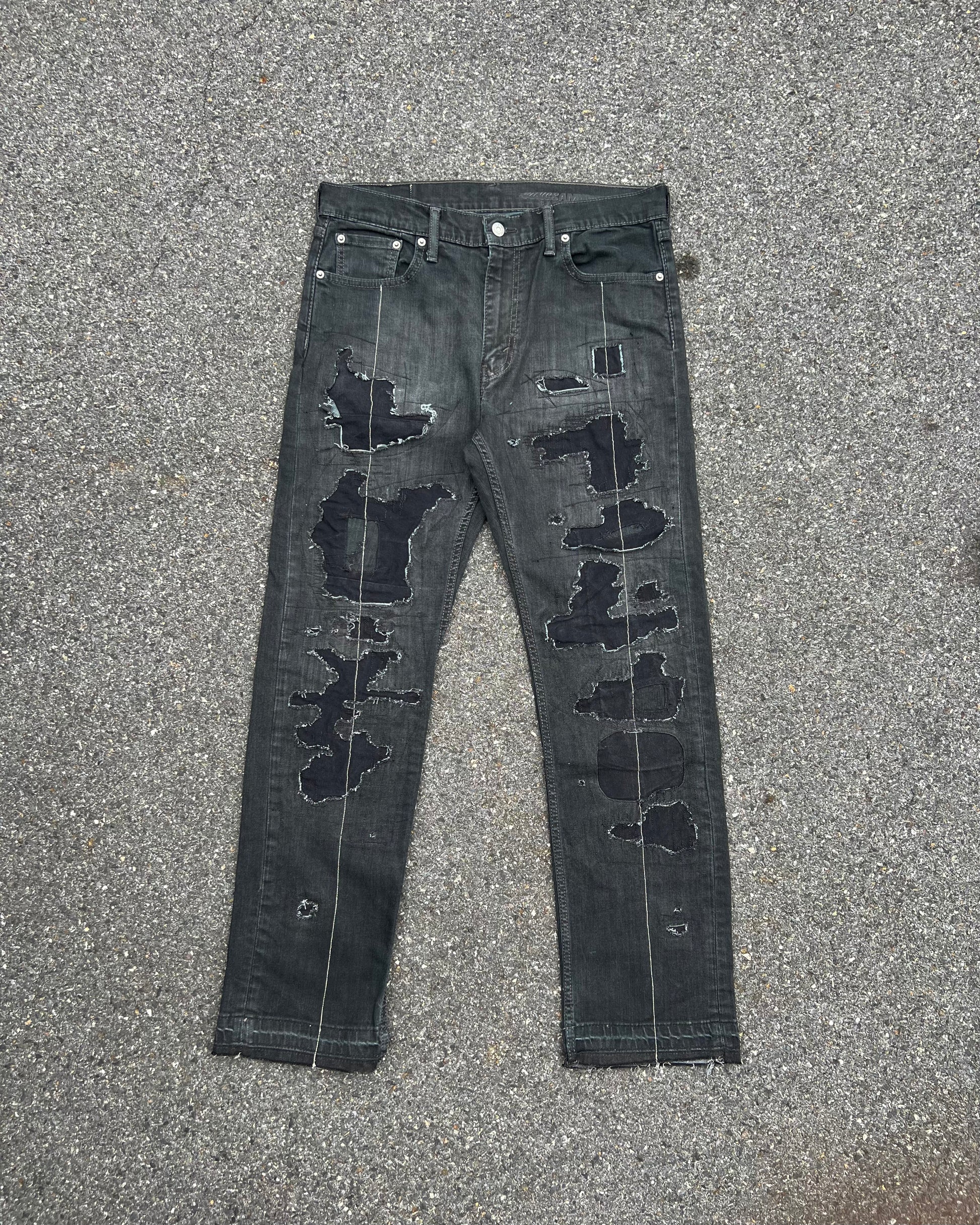 パンツ RADIANT patchwork blackdenim pants Patchwork & Distressed Black Denim Pants – songsamnoung