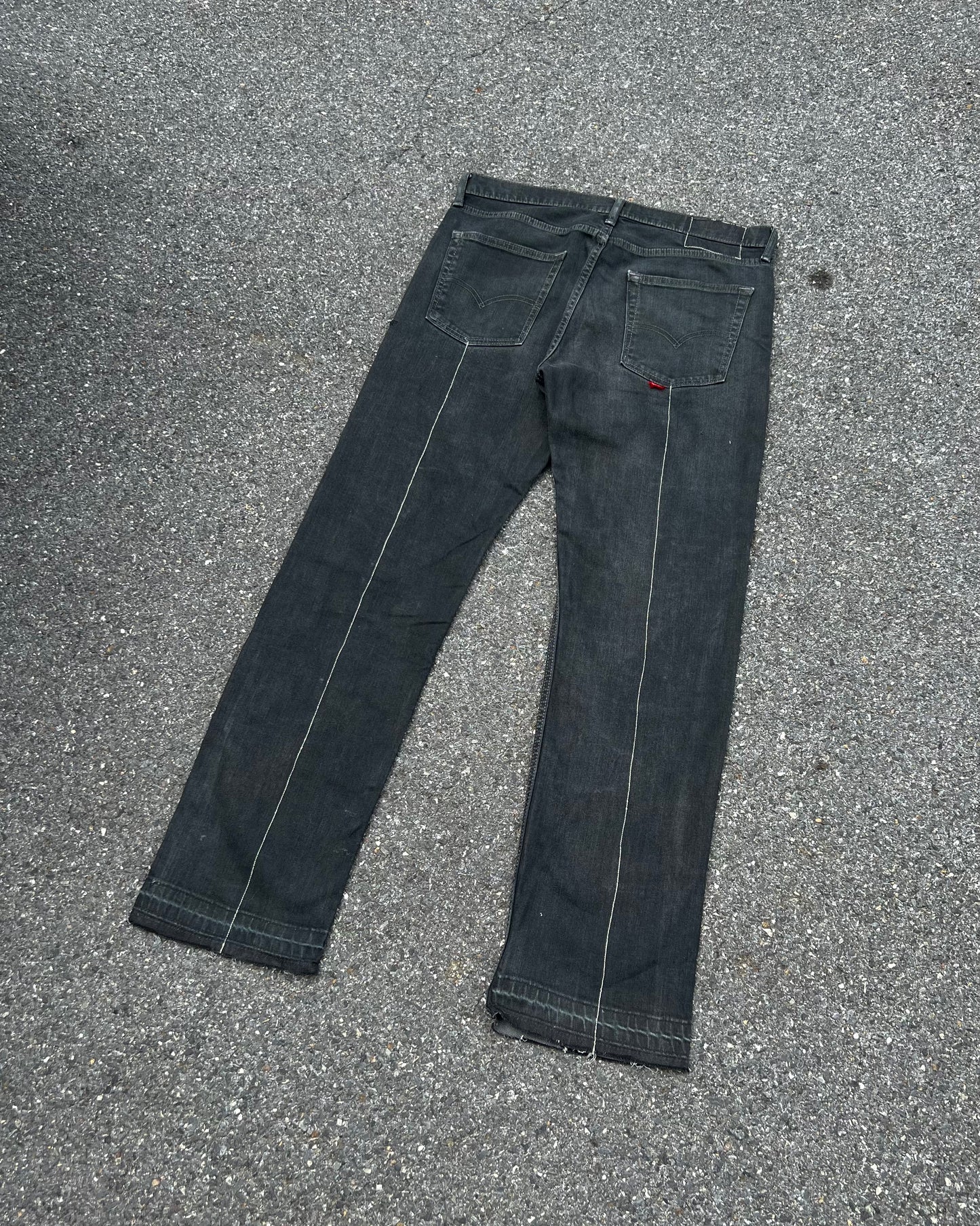 "Patchwork & Distressed Black Denim Pants