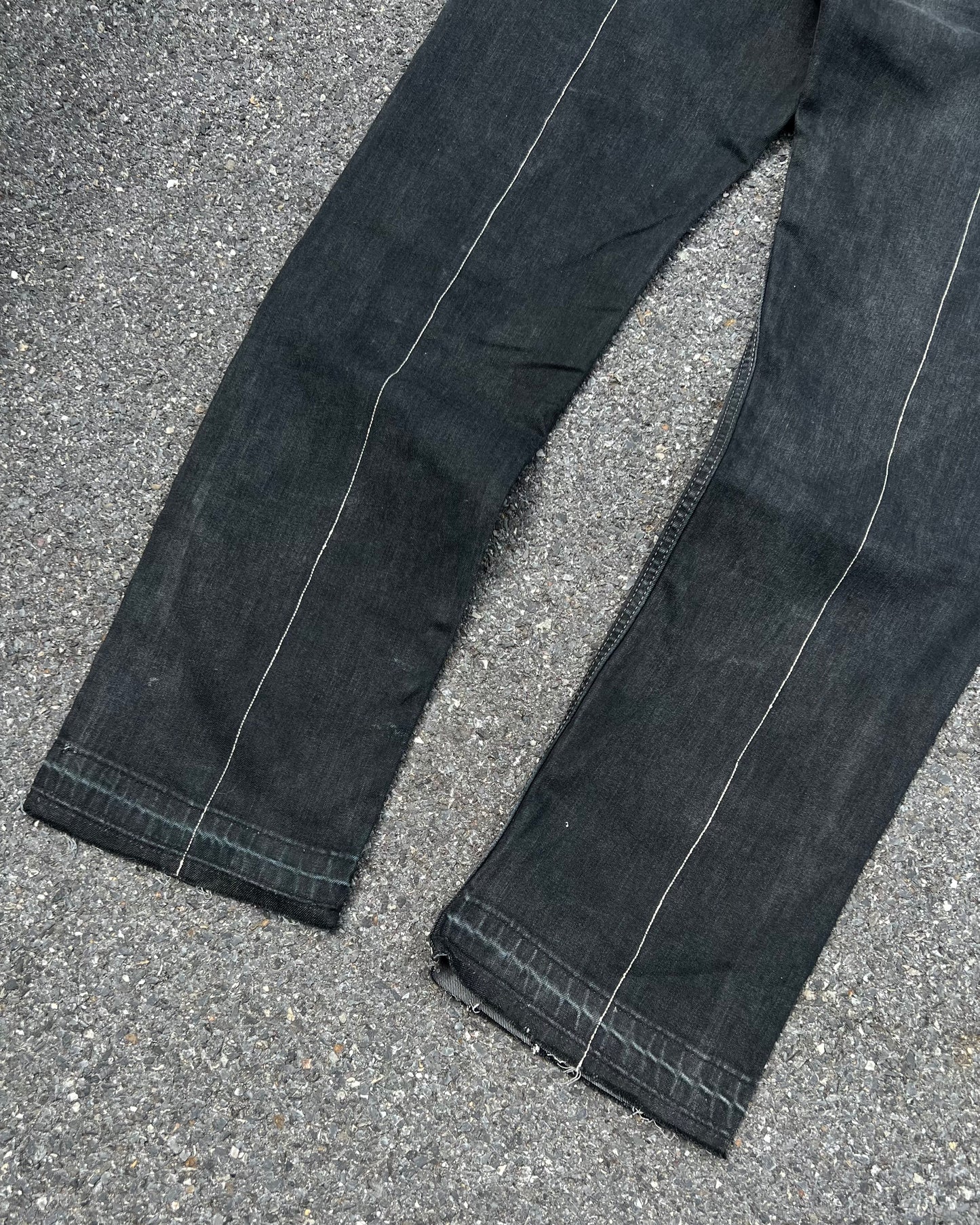 "Patchwork & Distressed Black Denim Pants